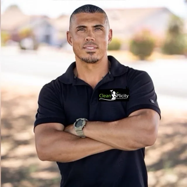 Fernando De Sousa, co-owner of Cleanplicity, in a black Cleanplicity shirt
