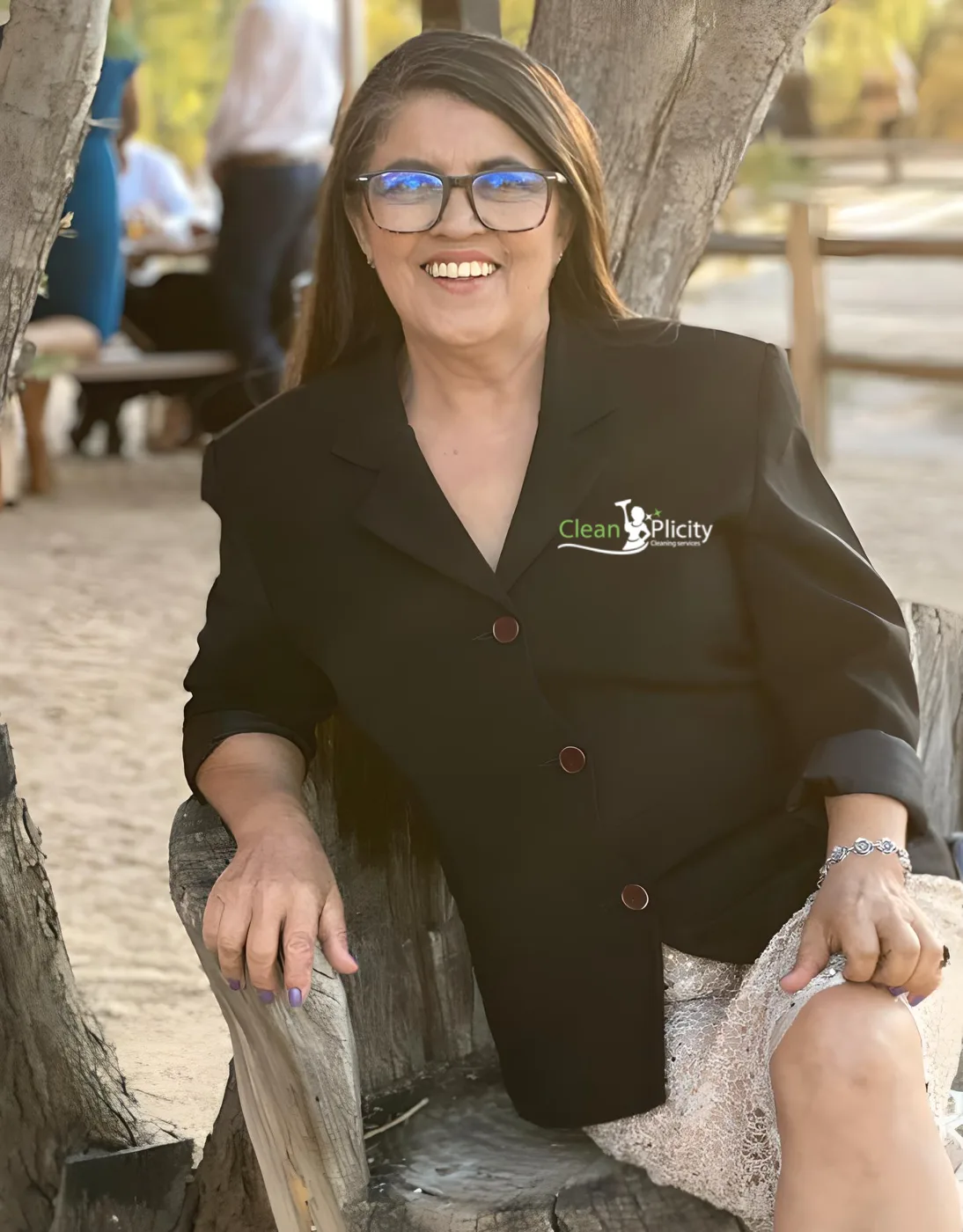Maria Ferreira, co-owner of Cleanplicity, in a black Cleanplicity shirt