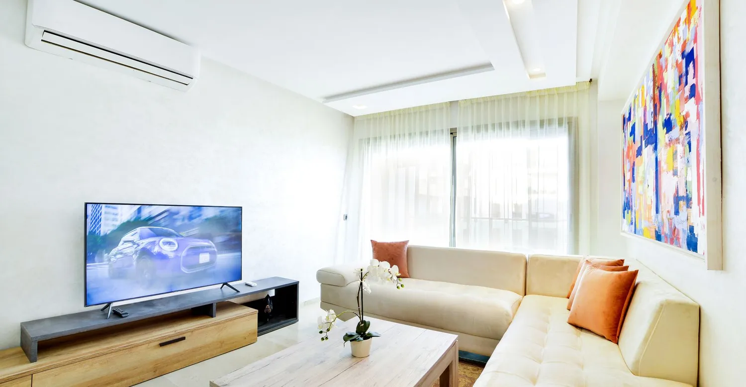 A tidy, bright apartment living room