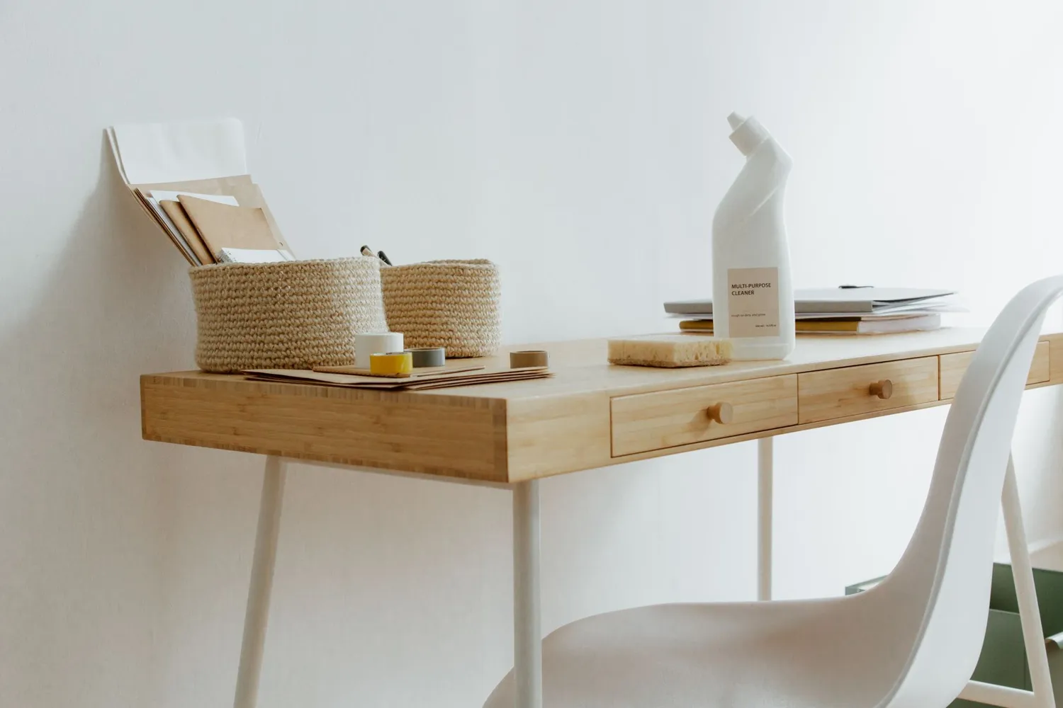 A clean, bright office with desks and chairs